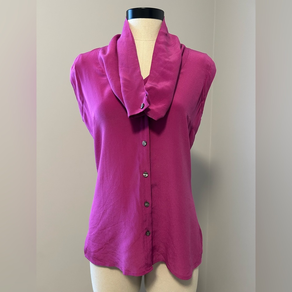 Anthropologie Fei Silk Buttondown Cowlneck - Sz US 4
